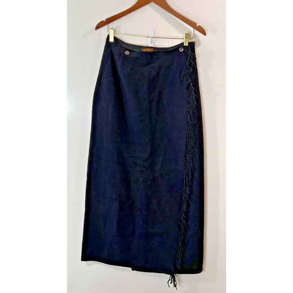 Eddie Bauer Women's Wool Wrap Skirt Sz L 12 Fringe Minimalist Understated Luxury - Picture 1 of 12